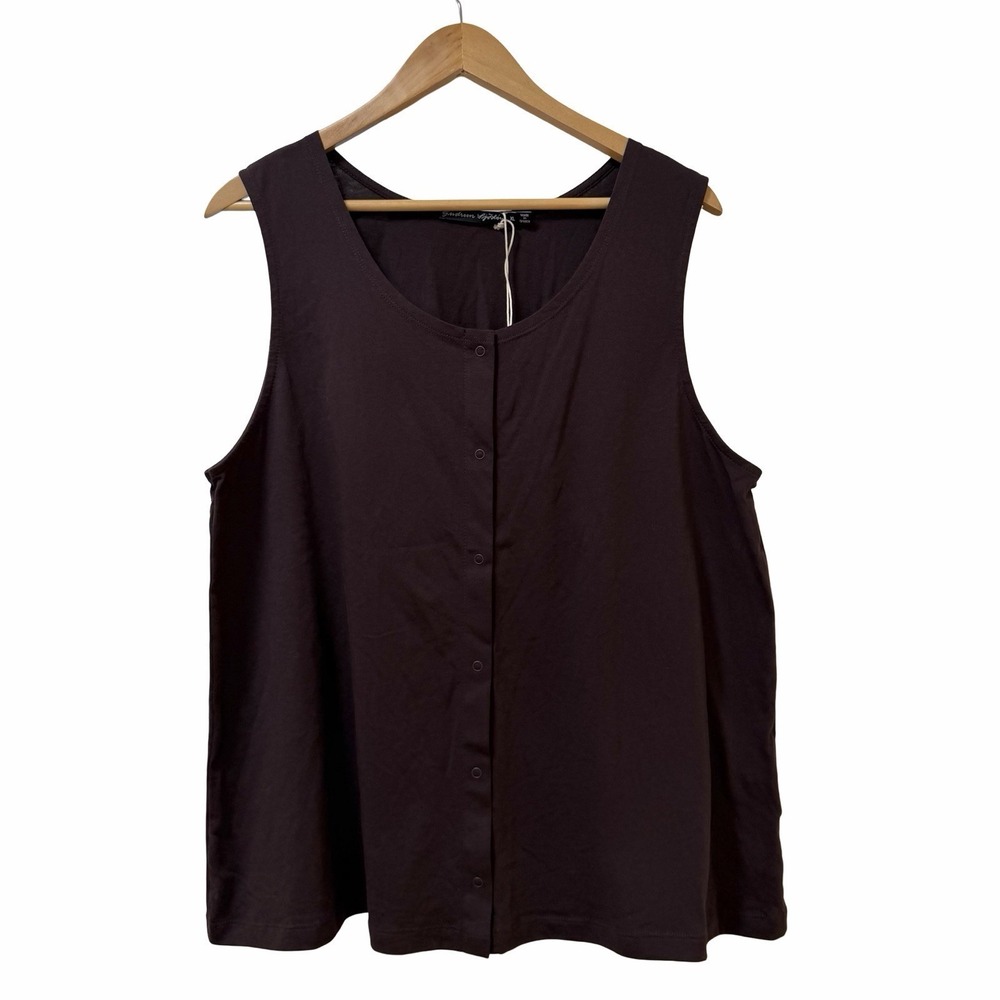 Gudrun Sjoden Womens Bip Jersey Button Up Tank Top Size XL Brown Lagom Lagenlook